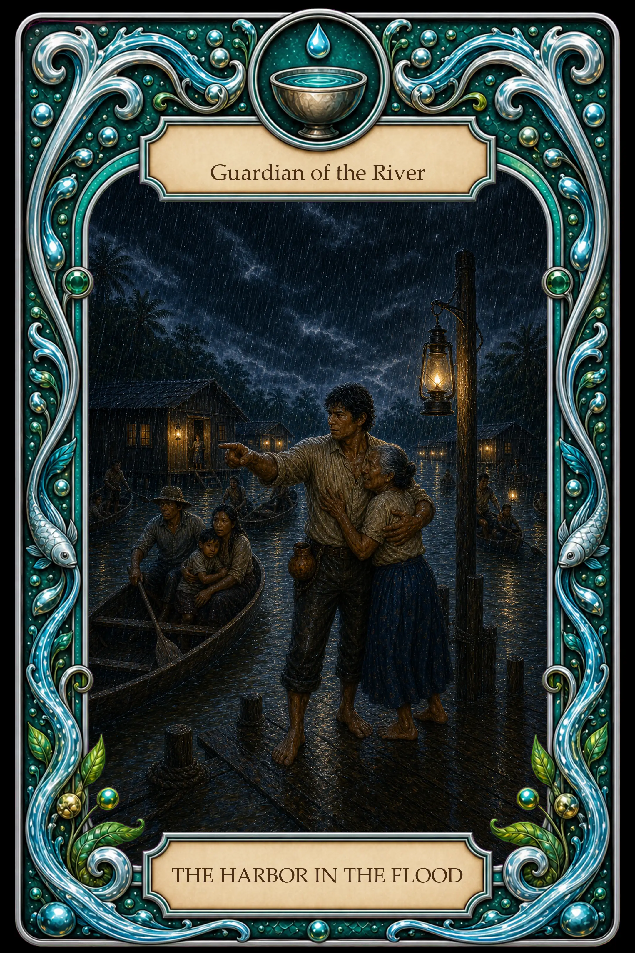 Guardian of the River — The Harbor in the Flood tarot card