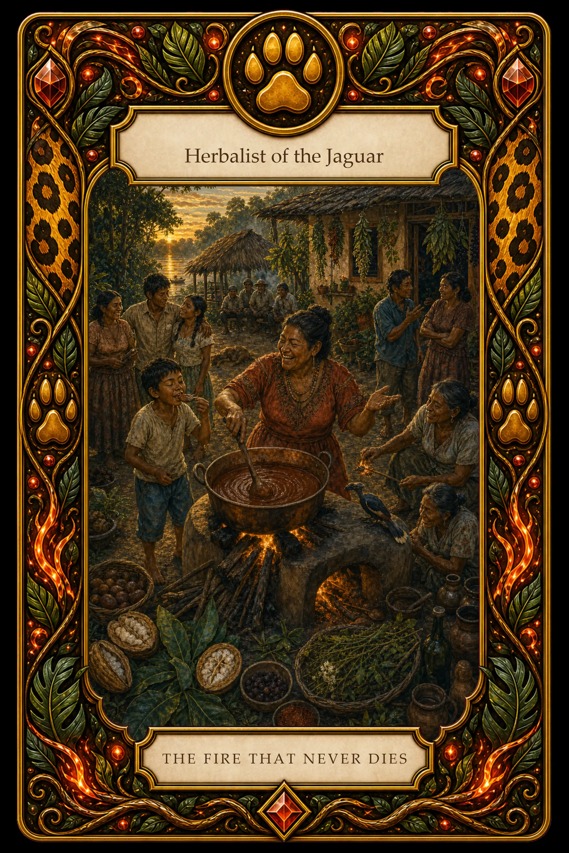 Herbalist of the Jaguar — The Fire That Never Dies tarot card